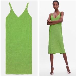 Zara Neon Green Gingham Midi Dress